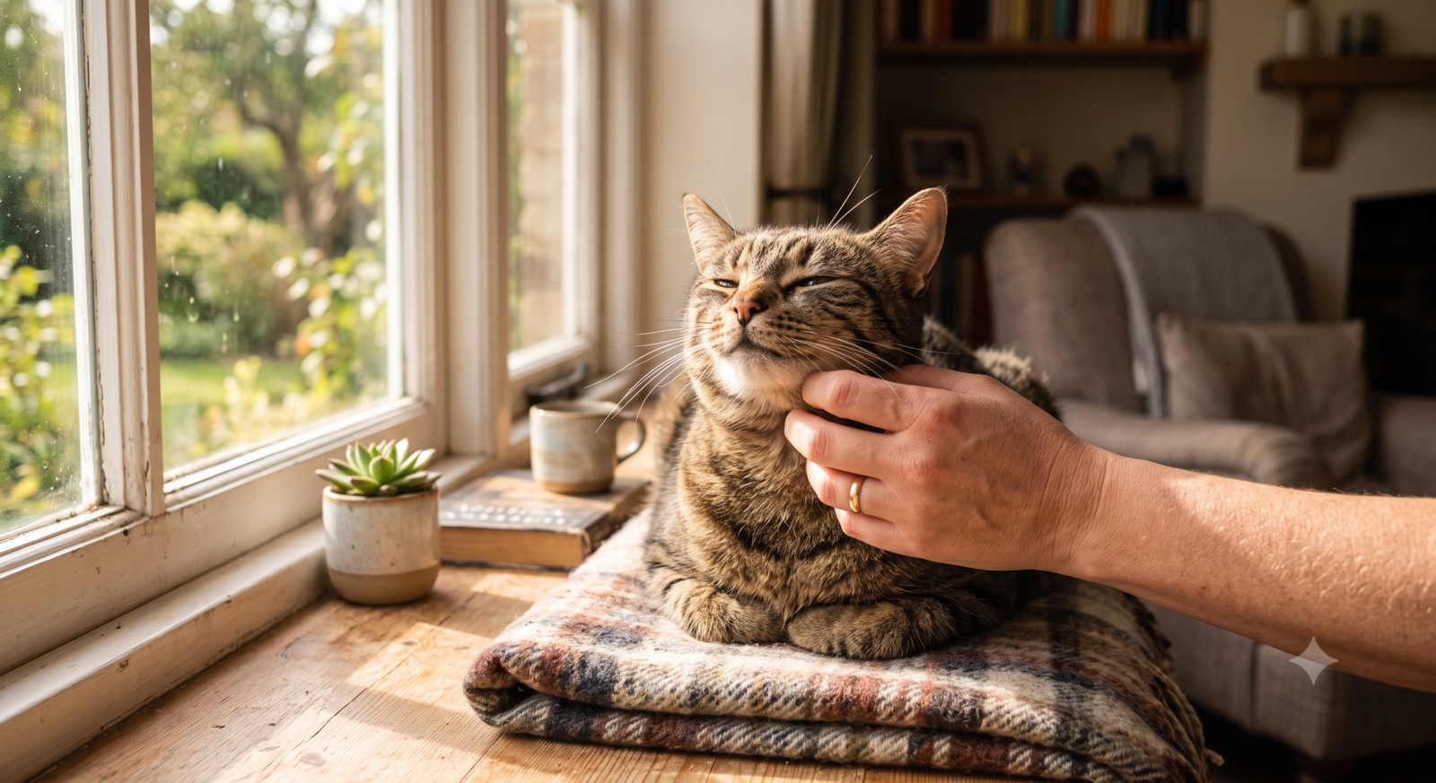 Curious cat showing natural feline behavior