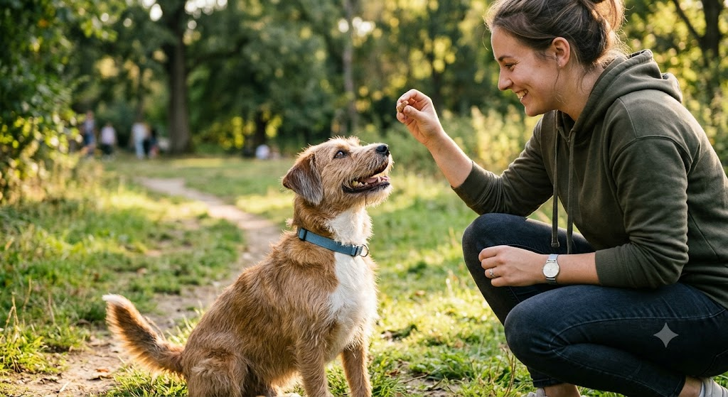 Dog learning through positive reinforcement training