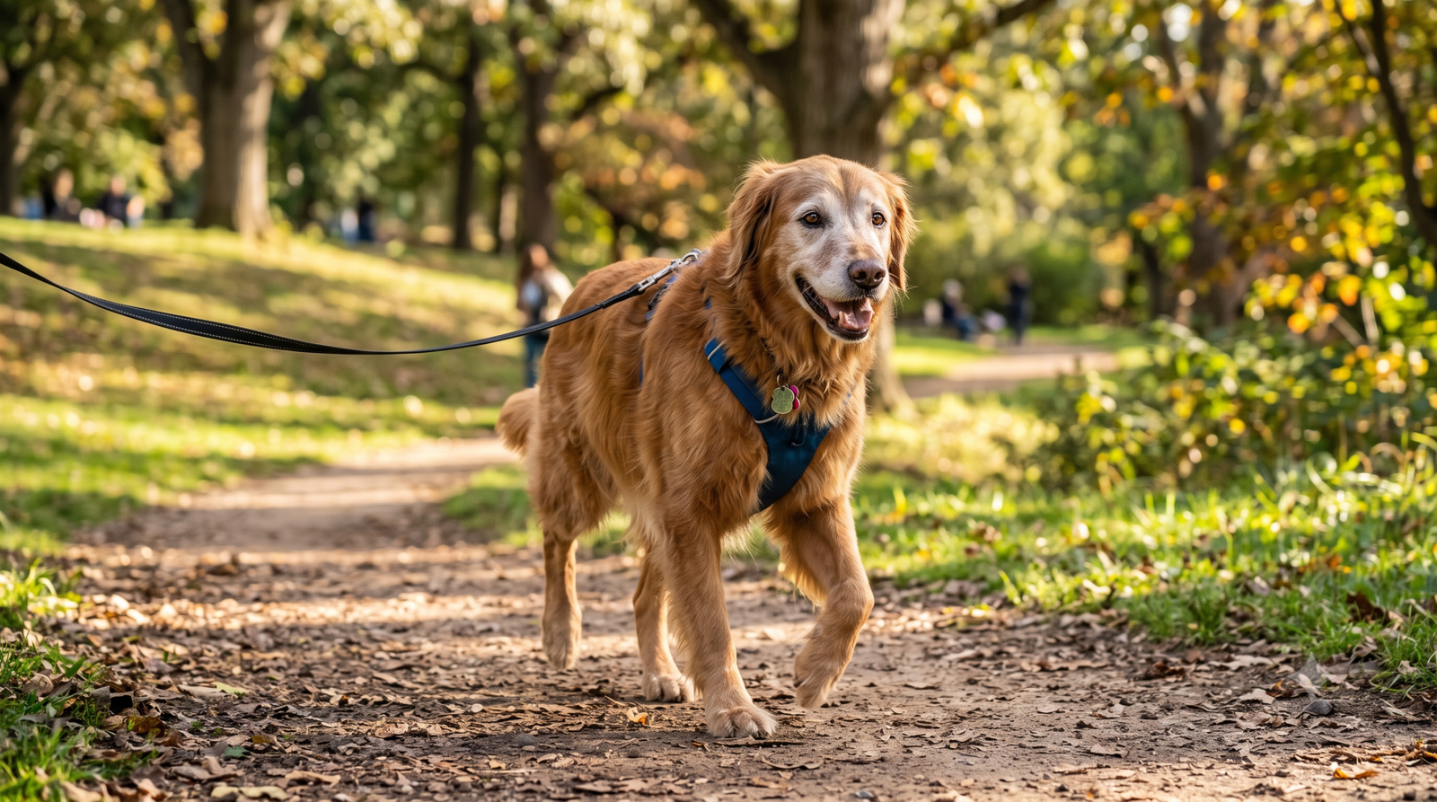 Vibrant senior dog on a walk, healthy aging and pet longevity